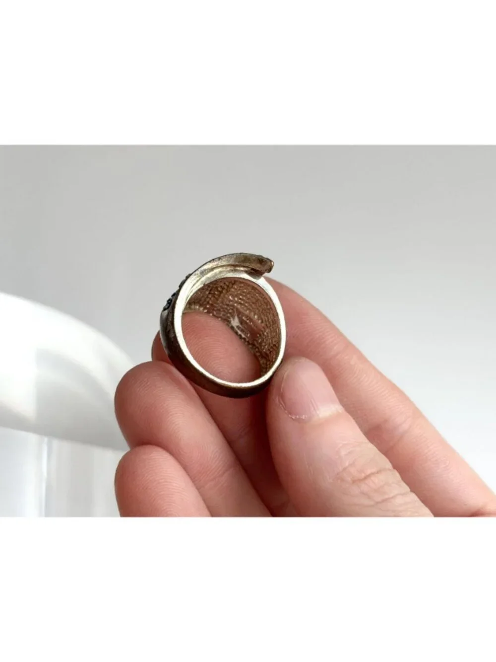 Modernist Folded Multi Rhinestone Brass Plated Malaysian Vintage Ring - sz 8